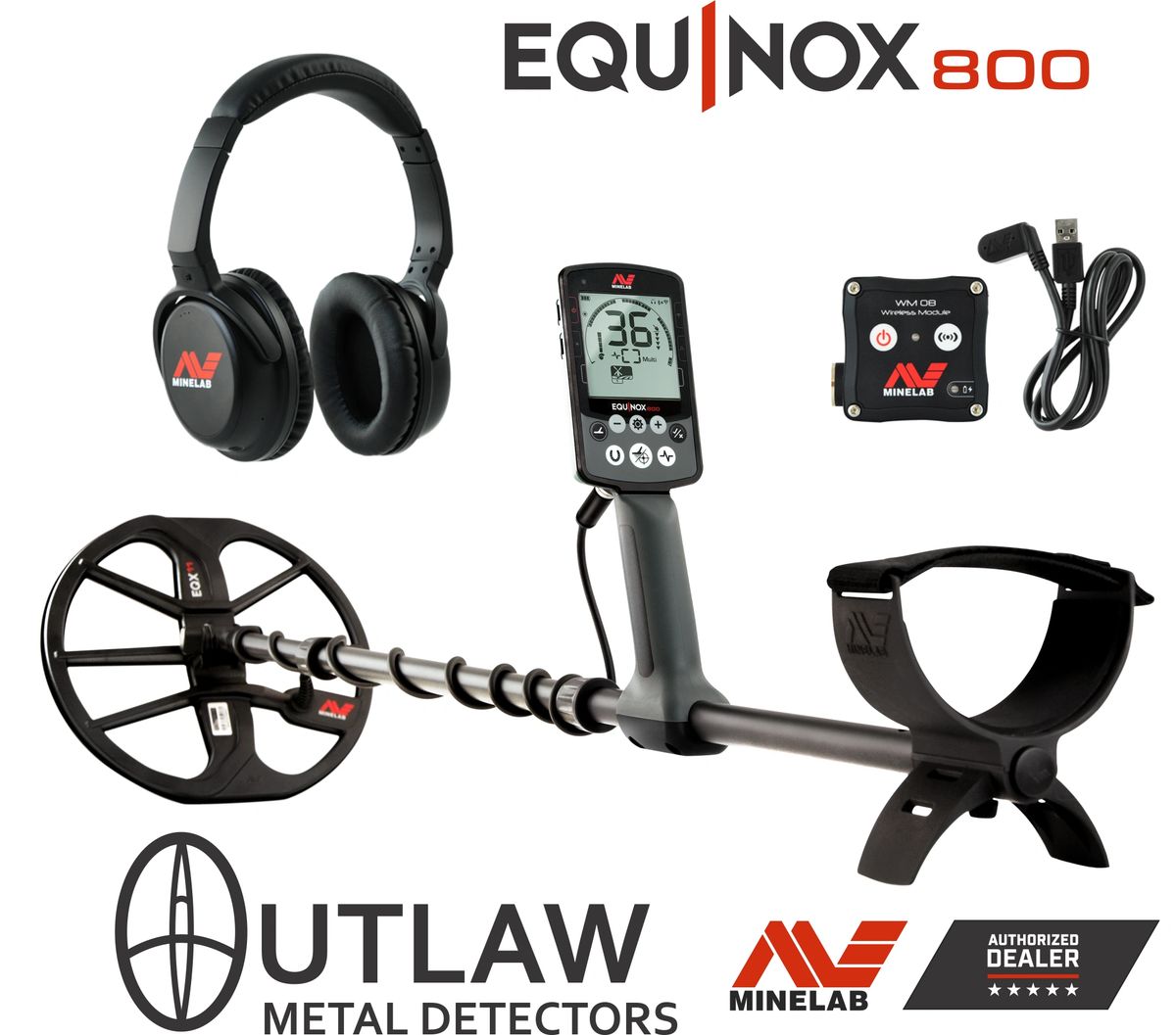 Minelab Equinox 800 with wireless headphones, WM08 audio module and 11